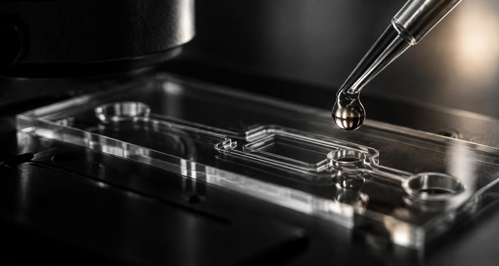 A droplet suspended above a microfluidic diagnostic chip